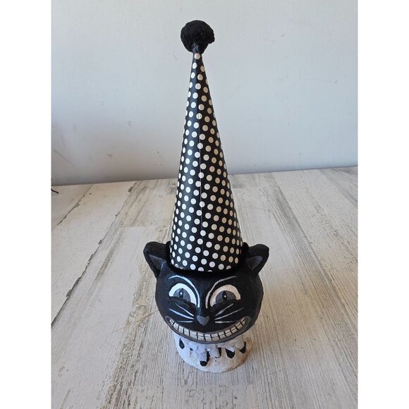 Cat clown statue Halloween figurine black polka dot unique shabby chic vintage s - Picture 1 of 8
